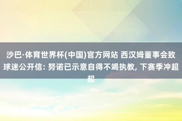 沙巴·体育世界杯(中国)官方网站 西汉姆董事会致球迷公开信: 努诺已示意自得不竭执教, 下赛季冲超