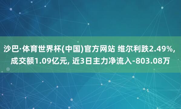 沙巴·体育世界杯(中国)官方网站 维尔利跌2.49%， 成交额1.09亿元， 近3日主力净流入-803.08万