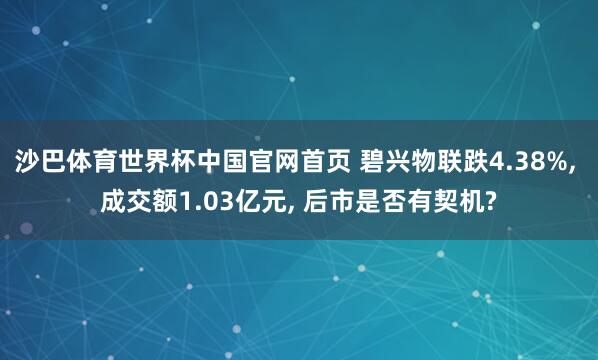 沙巴体育世界杯中国官网首页 碧兴物联跌4.38%, 成交额1.03亿元, 后市是否有契机?