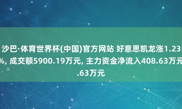 沙巴·体育世界杯(中国)官方网站 好意思凯龙涨1.23%， 成交额5900.19万元， 主力资金净流入408.63万元