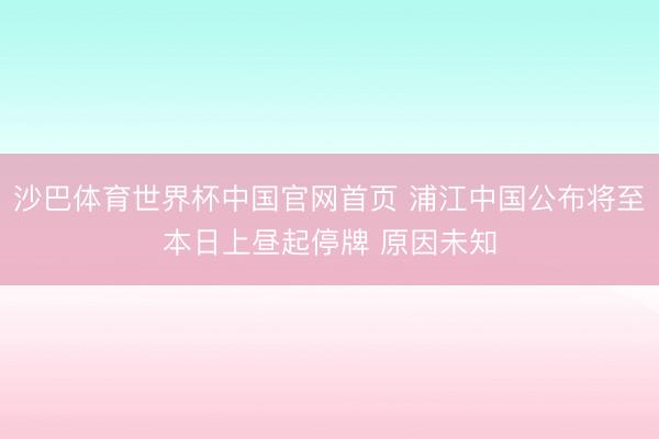 沙巴体育世界杯中国官网首页 浦江中国公布将至本日上昼起停牌 原因未知