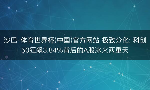 沙巴·体育世界杯(中国)官方网站 极致分化: 科创50狂飙3.84%背后的A股冰火两重天
